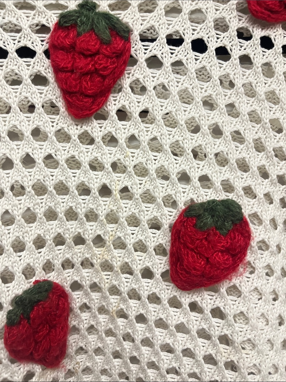 Girl Cream Crochet Sweater with Red Strawberry Appliqués - Picture 2 of 5